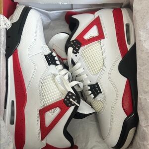 Jordan White and Red Sneakers with Black Details